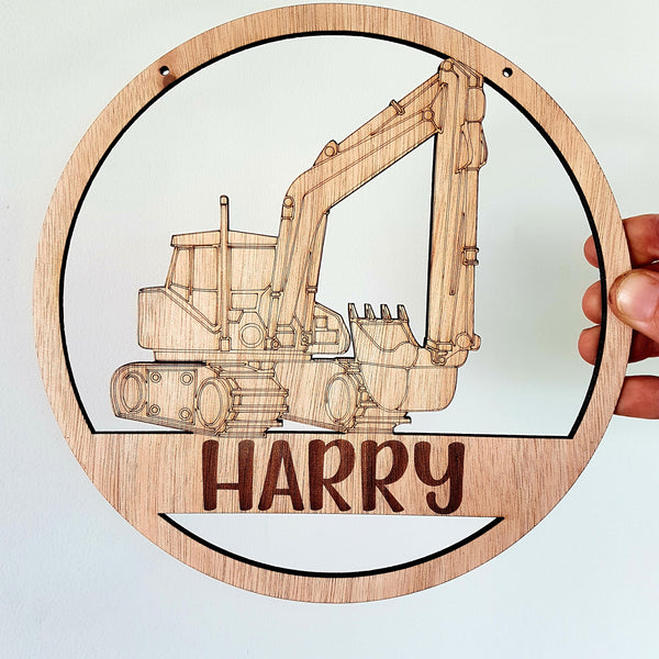 Digger personalised wall hanging