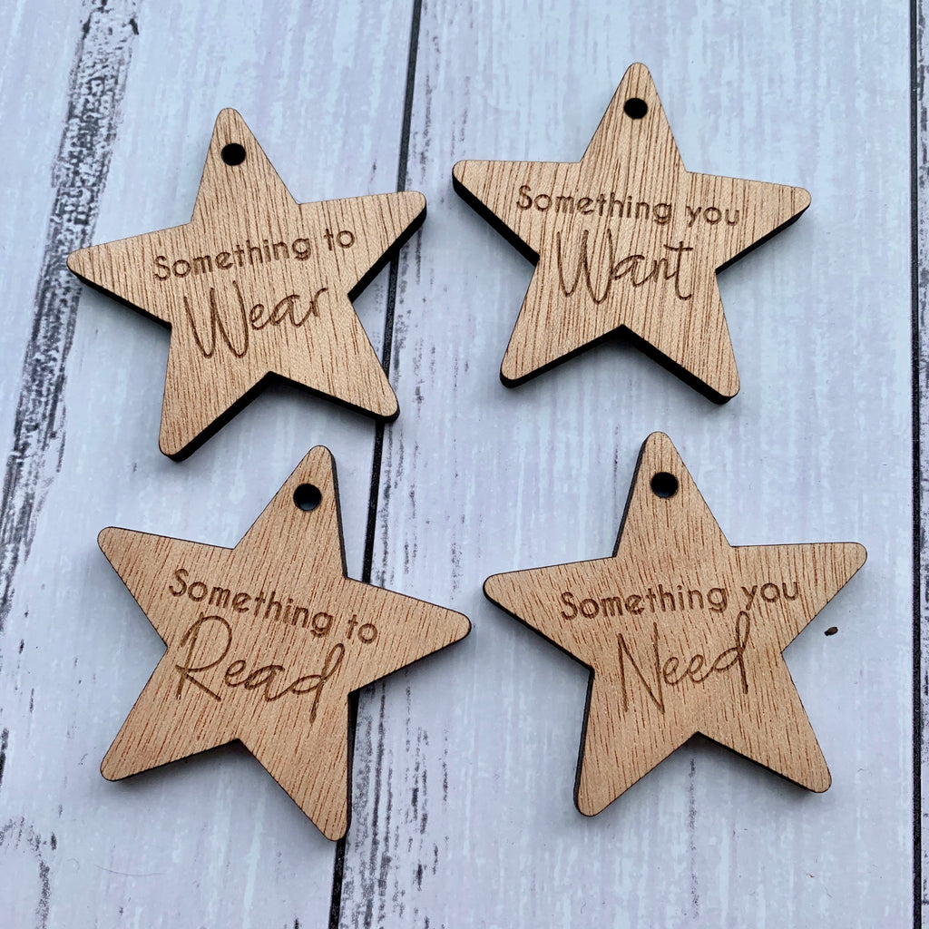 Want, need, wear, read (star shaped)