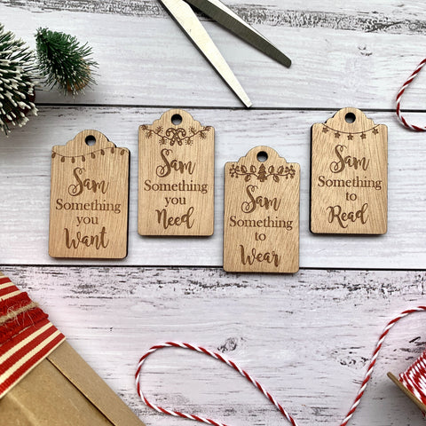 Need, want, wear, read gift tags (set of 4)