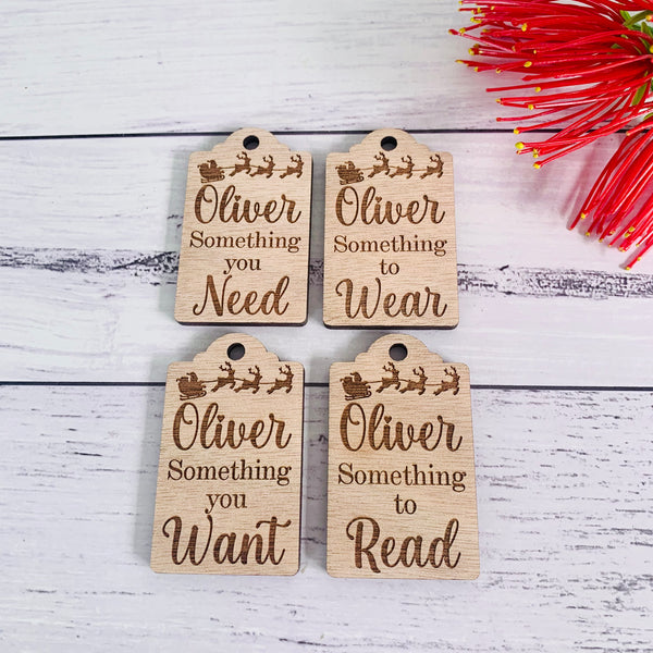 Need, want, wear, read gift tags (set of 4)