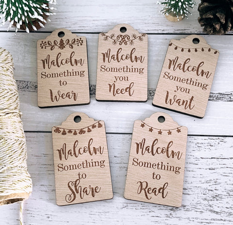 Need, want, wear, read gift tags (set of 5)