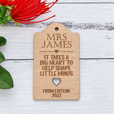 Big Heart Teacher Bottle Tag
