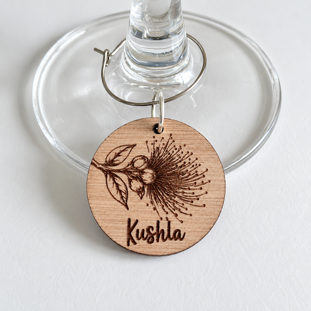 Wine charms - pōhutukawa personalised